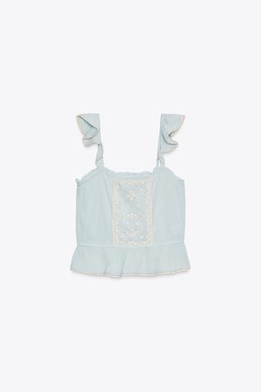 EMBROIDERED RUFFLE TOP - Blue by Zara - Image 4