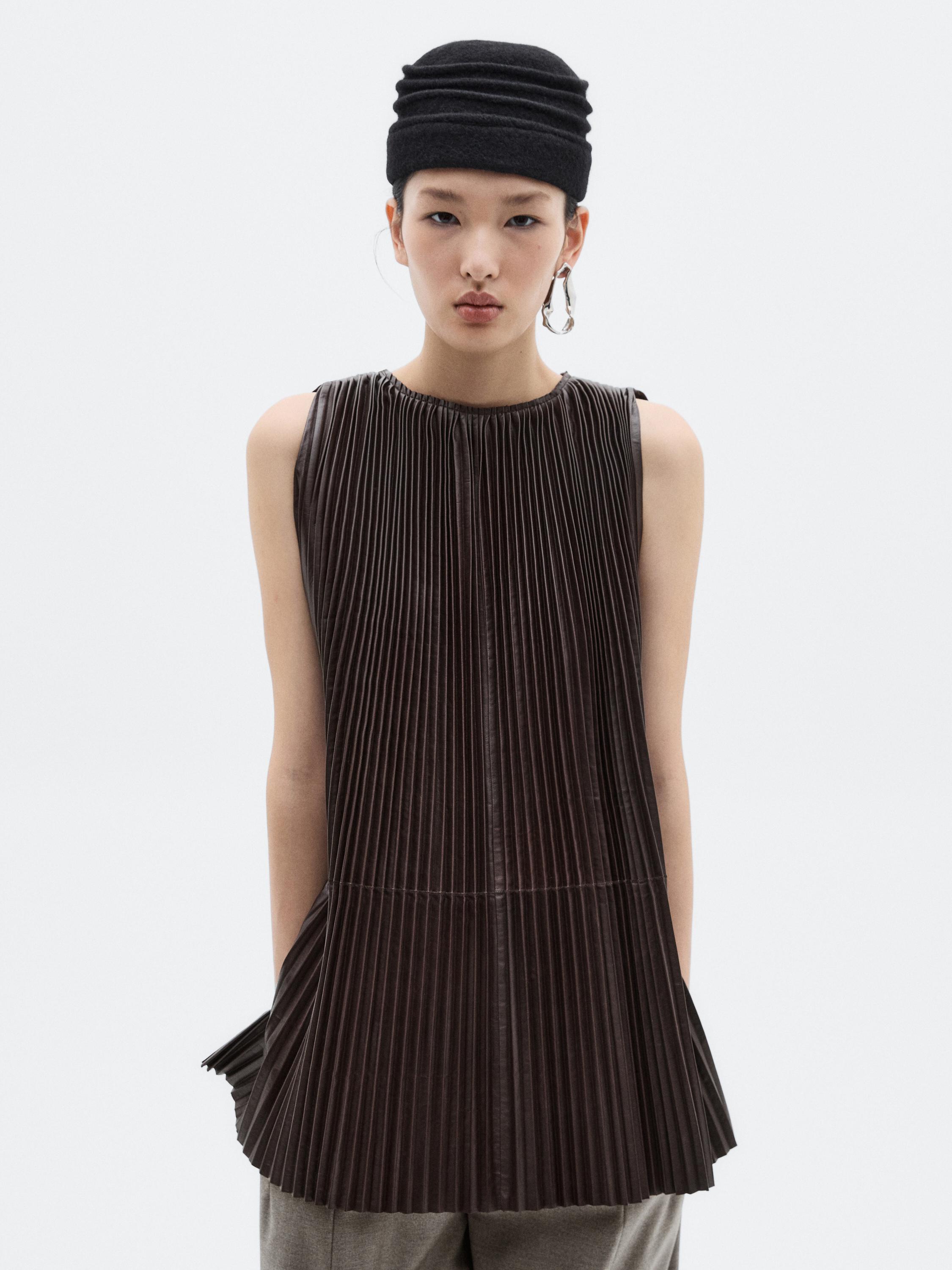 Long pleated nappa leather top - LIMITED