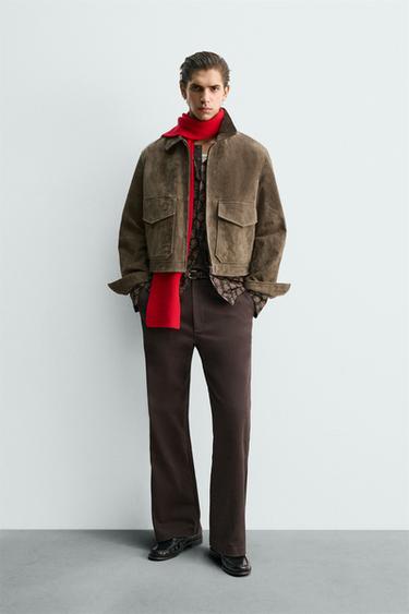 CAZADORA BOXY FIT PIEL ANTE - Marrón de Zara