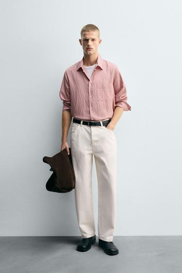STRIPED FLOWING SHIRT - Pink by Zara