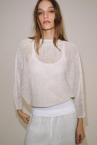 Zara WIDE SLEEVE KNIT JUMPER - Sand / Marl