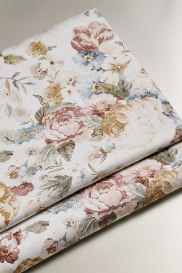 FLORAL SATEEN FLAT SHEET (300 THREAD COUNT) - Oyster-white by Zara - Image 3