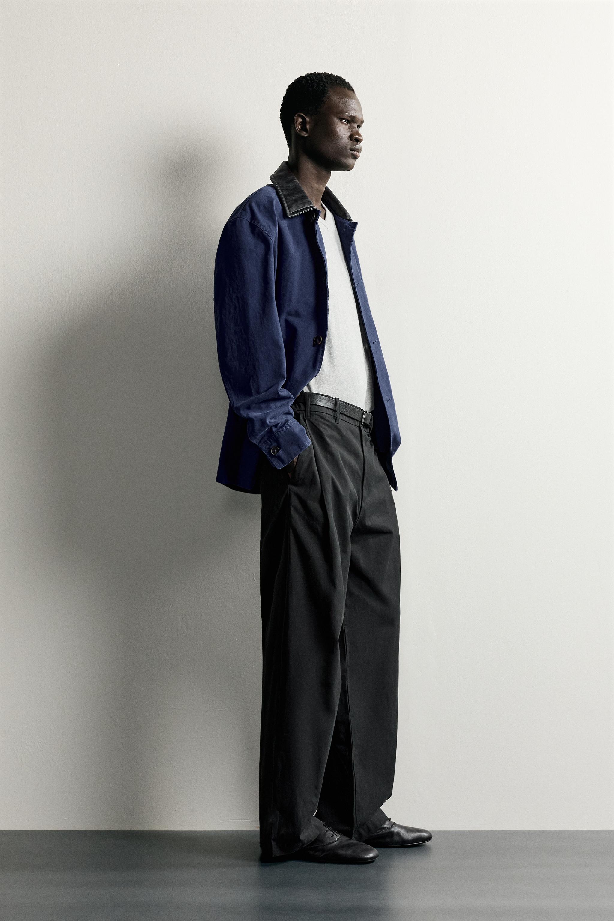 Zara STRAIGHT FIT YAN PİLİLİ PANTOLON görsel 4