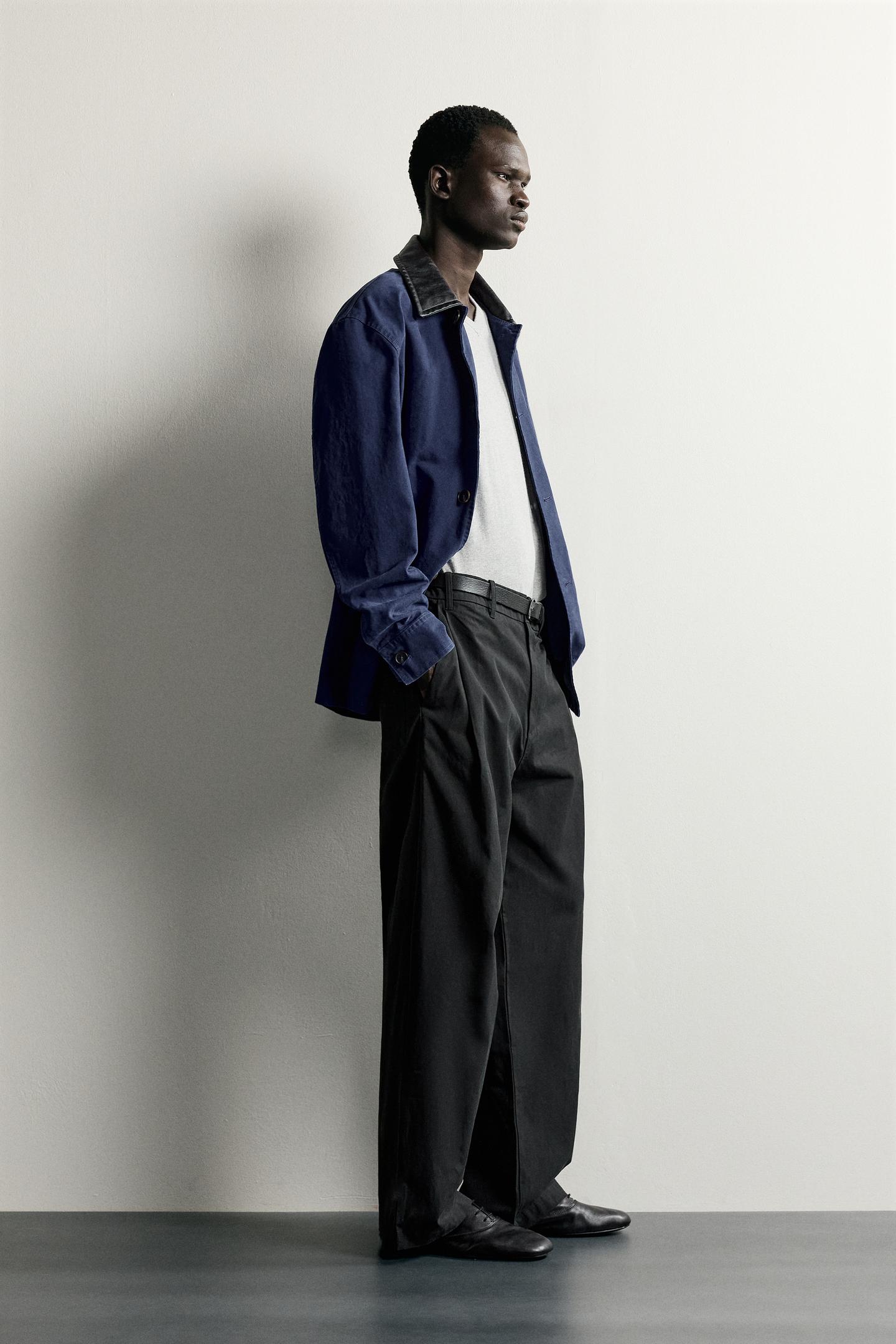 Мужские брюки Zara Straight-Fit Pants with Side Pleats, цвет: Антрацитовый серый — фото 4