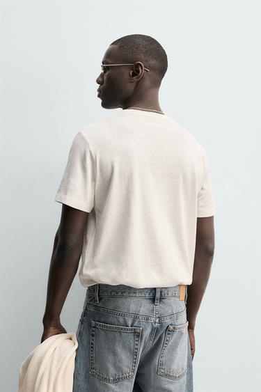 T-SHIRT LIN - COTON - Blanc cassé de Zara - Image 2
