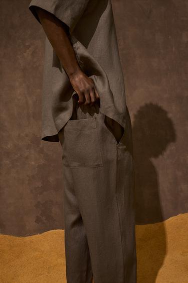 100% LINEN TROUSERS - Brown / Taupe by Zara