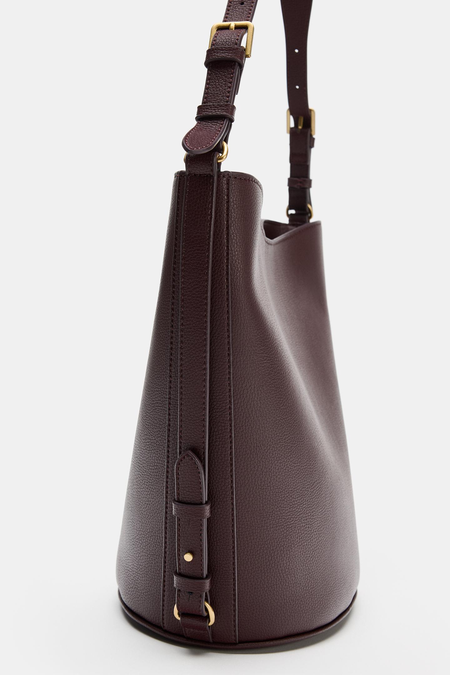 Женская сумка Zara Buckle Detail Bucket, цвет: Бордовый красный — фото 4