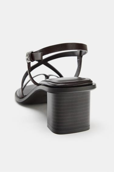 LEATHER BLOCK HEEL SANDALS - Brown by Zara - Image 5