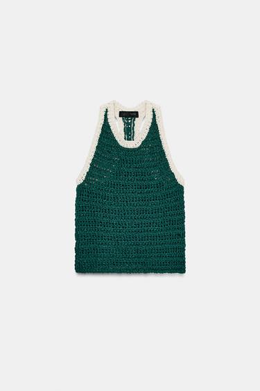 LIMITED EDITION HALTER KNIT TOP - Green / Ecru by Zara - Image 0