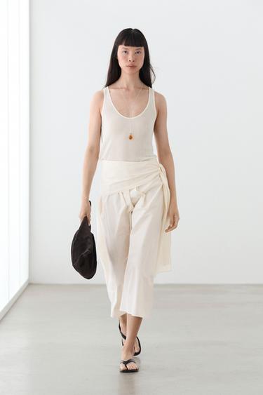 Zara 100% linen strappy top - Oyster-white - Image 0
