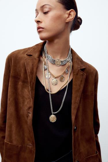 PACK OF 4 METAL NECKLACES WITH COMBINED MEDALLIONS - Gold / Silver by Zara