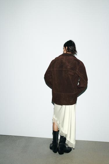 VESTE OVERSIZE EN CUIR DAIM 100 % - Marron foncé de Zara - Image 3