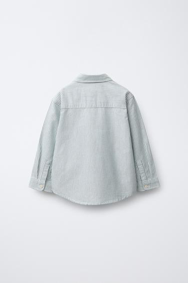 CHEMISE À RAYURES ET INSCRIPTION BRODÉE - Vert de Zara - Image 1