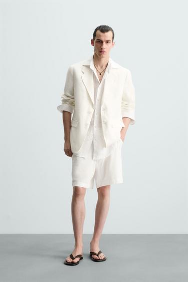 100% LINEN SUIT BLAZER - White by Zara - Image 0