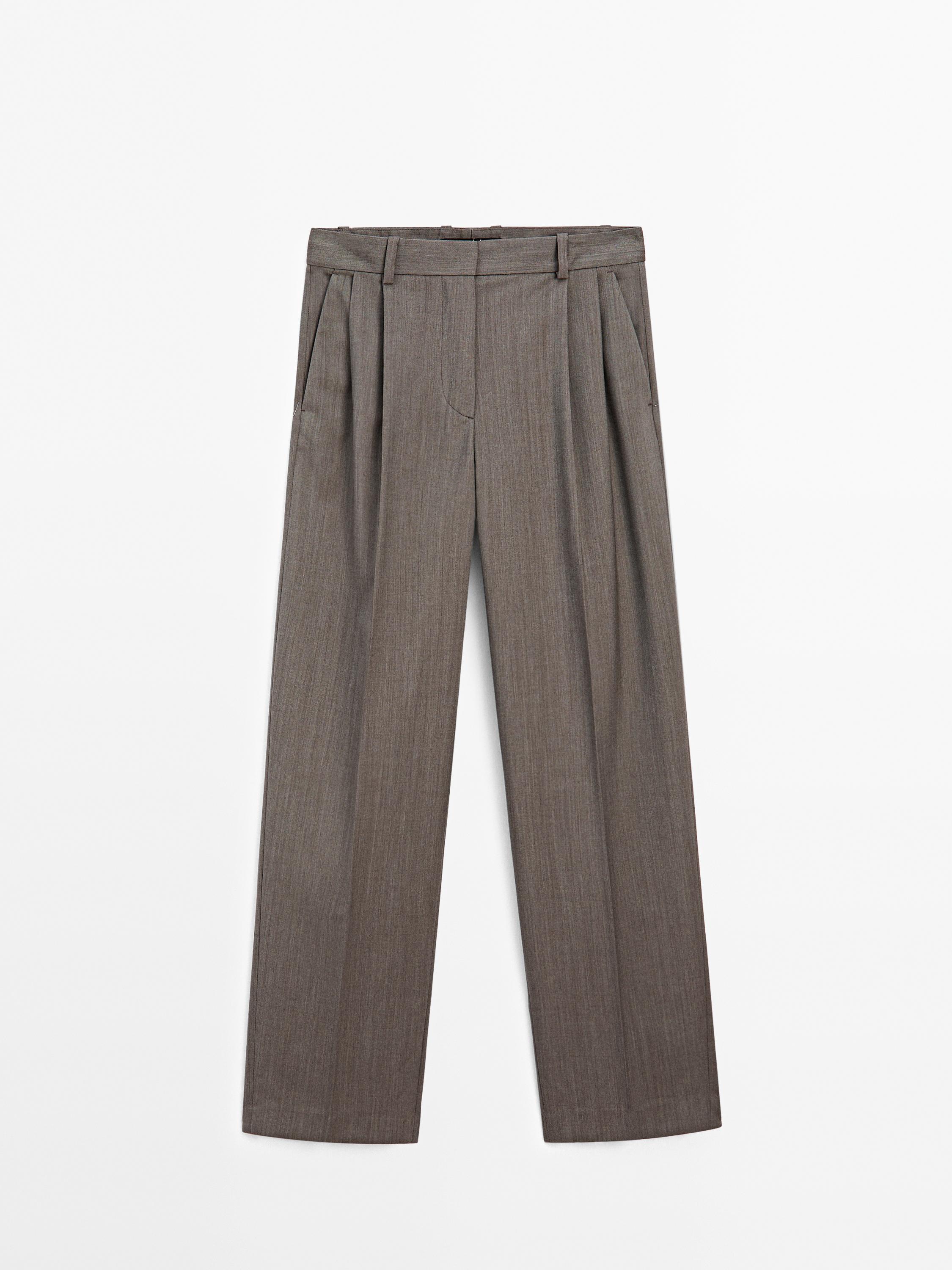 Cool wool pleated trousers - Brown | ZARA Canada