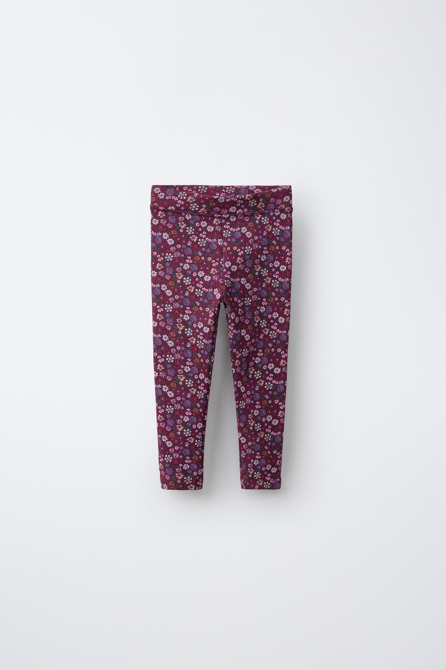Детские леггинсы Zara Rib Knit Floral, цвет: Тёмный бордовый — фото 1