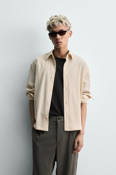 Zara 不規則紋理休閒襯衫 - 斑紋米色