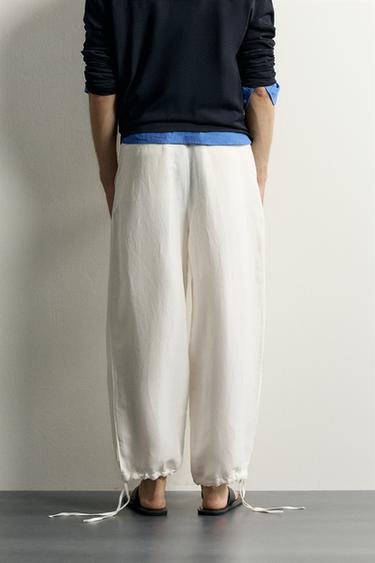 PANTALON COUPE DÉCONTRACTÉE LIN - VISCOSE - Écru de Zara - Image 2