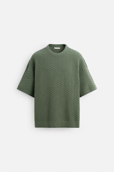 STRUCTURED KNIT T-SHIRT - Green by Zara - Image 0