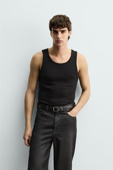 RIBBED TANK TOP - Black by Zara