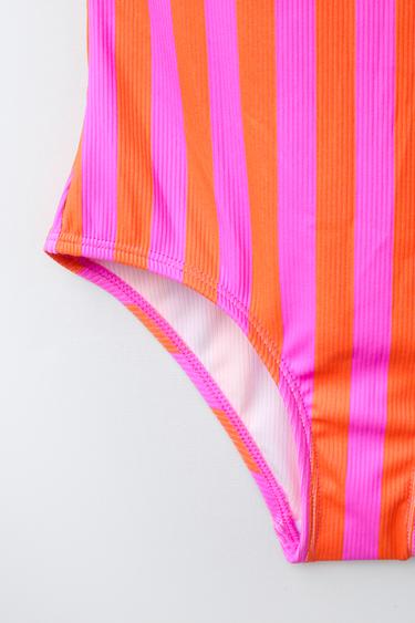 6-14 ANS / MAILLOT DE BAIN À RAYURES ET INSCRIPTION LA JOLLA BEACH - Orange fluo de Zara - Image 3