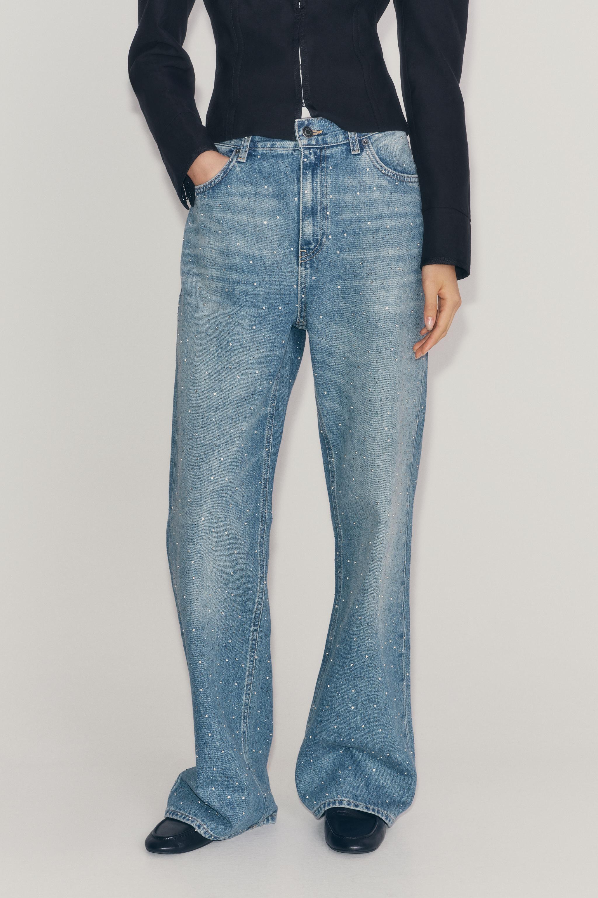 Женские джинсы Zara ZW COLLECTION MID-RISE WIDE LEG RHINESTONE JEANS — фото 2