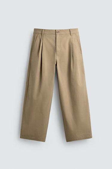 PLEATED WIDE-LEG TROUSERS - camel by Zara
