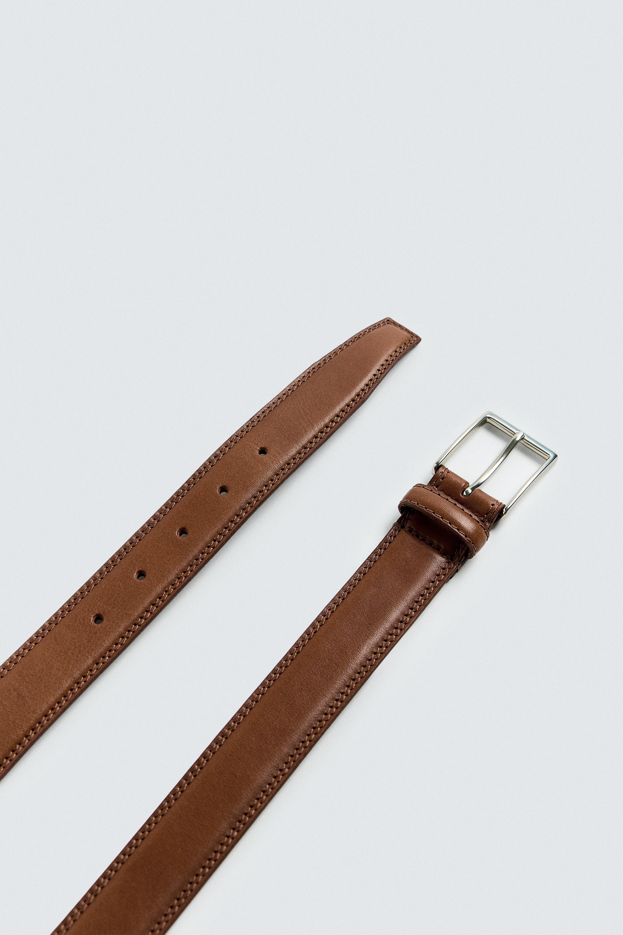 STITCHED LEATHER BELT - Leather | ZARA United States