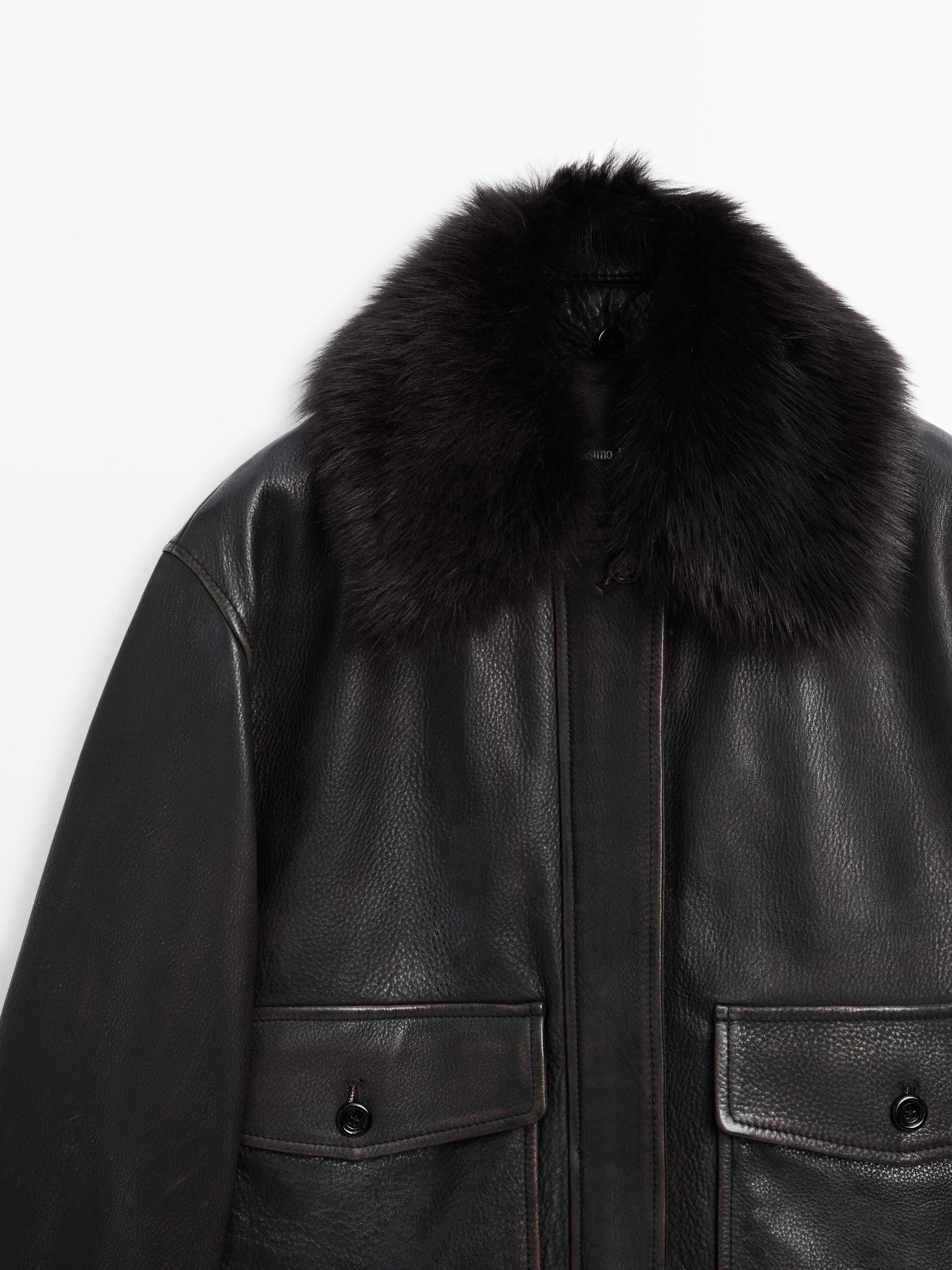 Nappa leather jacket with lambskin collar