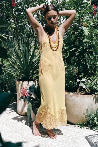 KLEID AUS GEORGETTE-SPITZE - Hellgelb von Zara