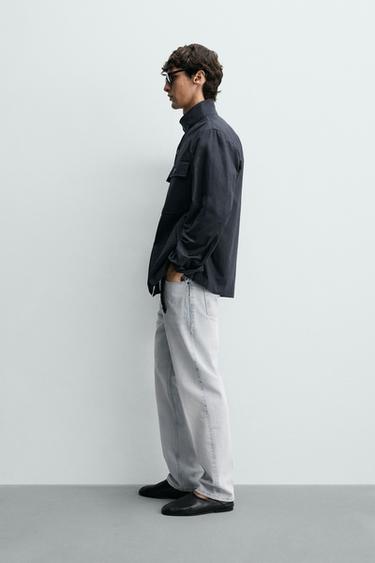 TEXTURED OVERSHIRT WITH POCKETS - Navy blue by Zara - Image 3