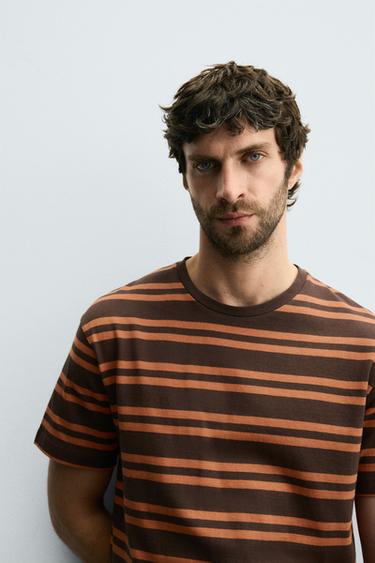 STRIPED JACQUARD T-SHIRT - Brown by Zara - Image 4