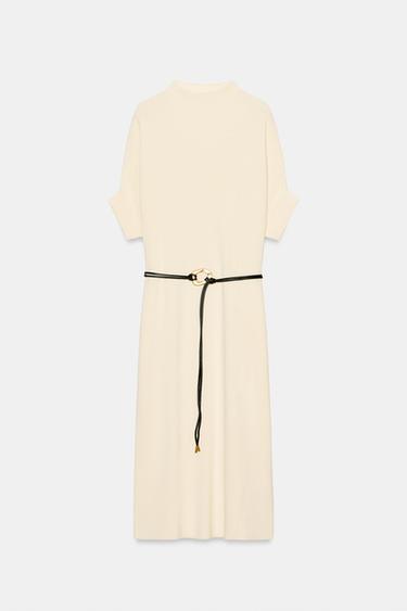 ROBE EN MAILLE AVEC CEINTURE - Écru de Zara