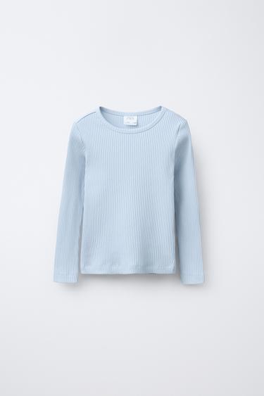 PLAIN RIBBED T-SHIRT - Blue by Zara