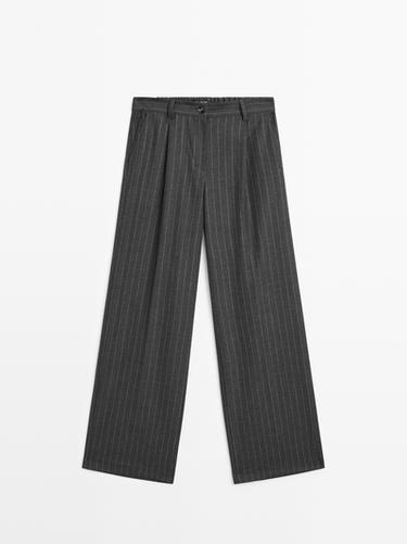Zara Pinstripe wide-leg trousers - Gray - Image 0