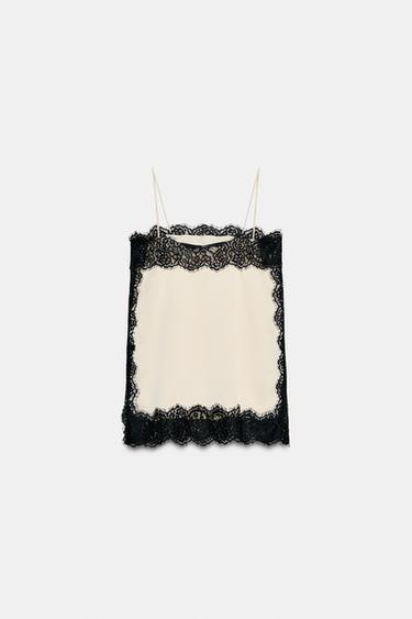 ZW COLLECTION SATIN LACE TOP - Black / White by Zara - Image 5
