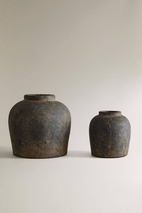 Zara DISTRESSED TEXTURE CERAMIC VASE - 黑色 - 圖片 0
