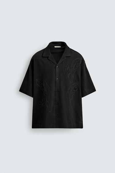 RELAXED FIT EMBROIDERED SHIRT - Black by Zara