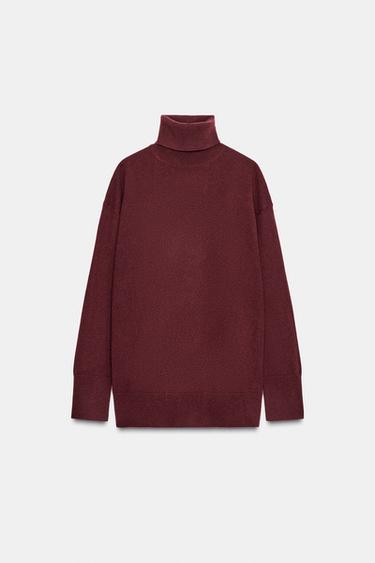 PULL 100 % LAINE OVERSIZE COL MONTANT - Grenat de Zara - Image 5