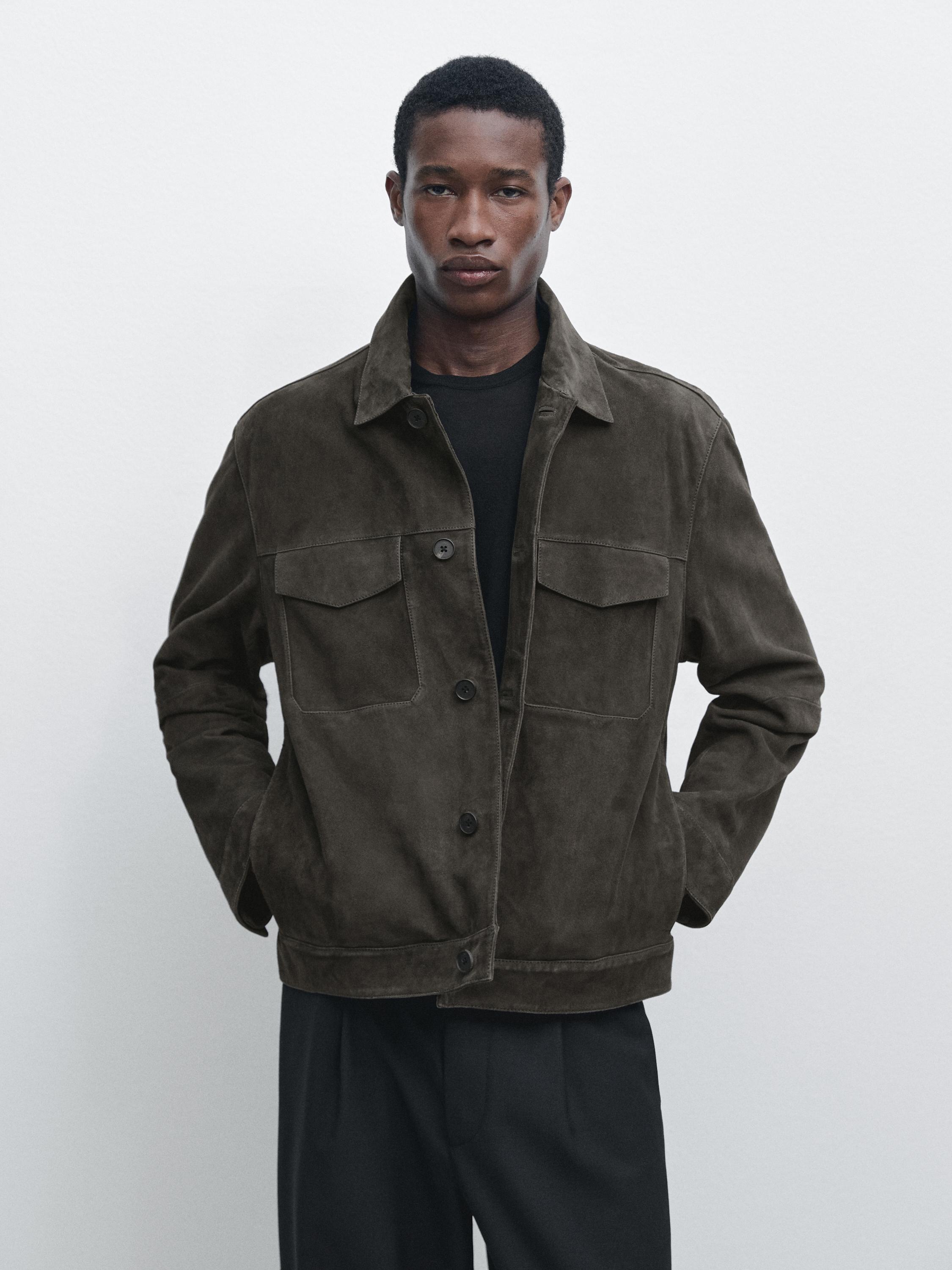 Veste poches cuir daim