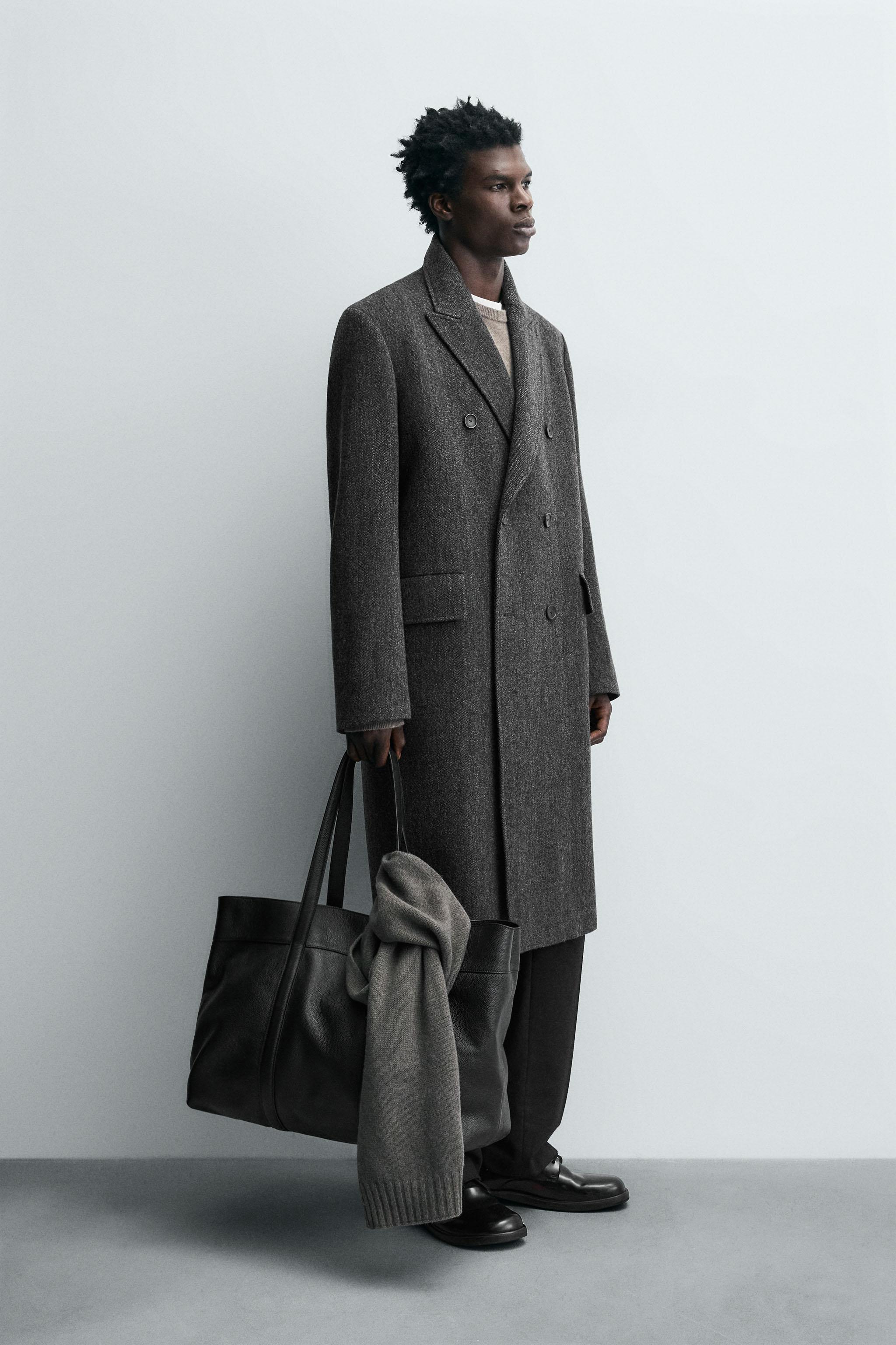 LIMITED EDITION HERRINGBONE DOUBLE BREASTED WOOL BLEND COAT