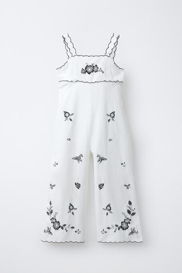 ДЛИННЫЙ КОМБИНЕЗОН С ВЫШИВКОЙ, ВЫРЕЗАМИ ИЗ ХЛОПКА И ЛЬНА — ЭКРЮ / ЧЕРНЫЙ от Zara