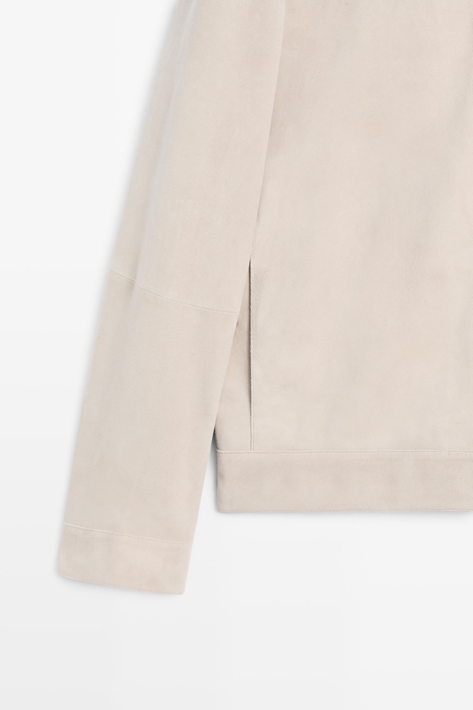 Veste à col en cuir finition daim
