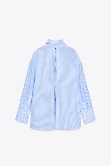 OVERSIZE STRIPED SHIRT WITH BACK VENTS AND TIES - Blue/White by Zara - Image 5