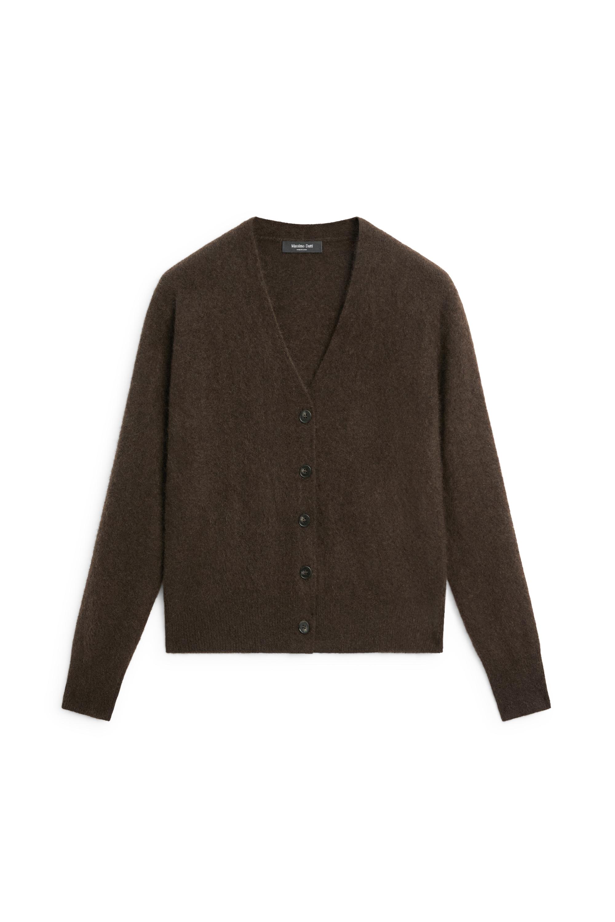Brushed wool blend V-neck cardigan - Brown | ZARA United States