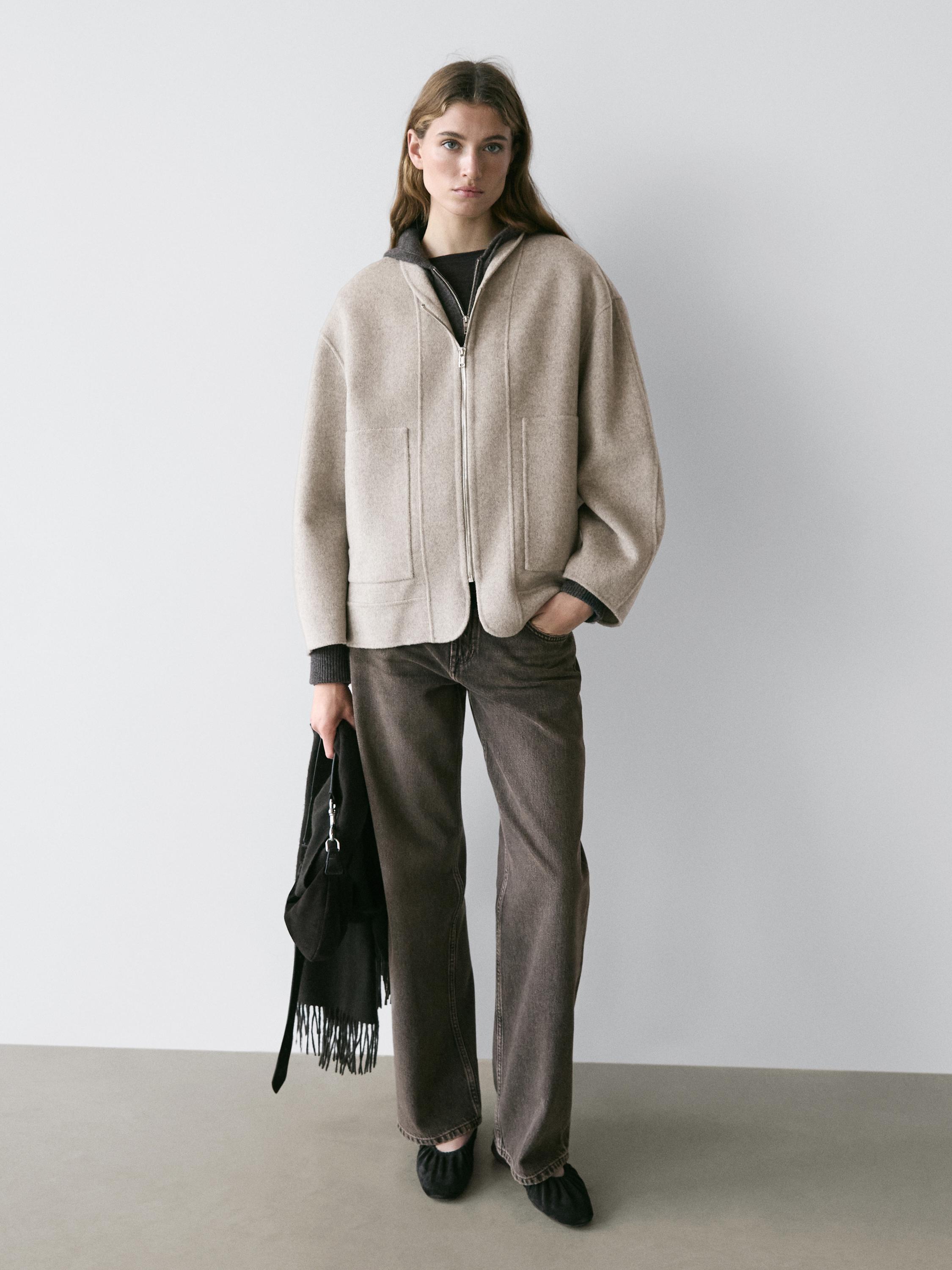 Manteau à fermeture Éclair en laine mélangée