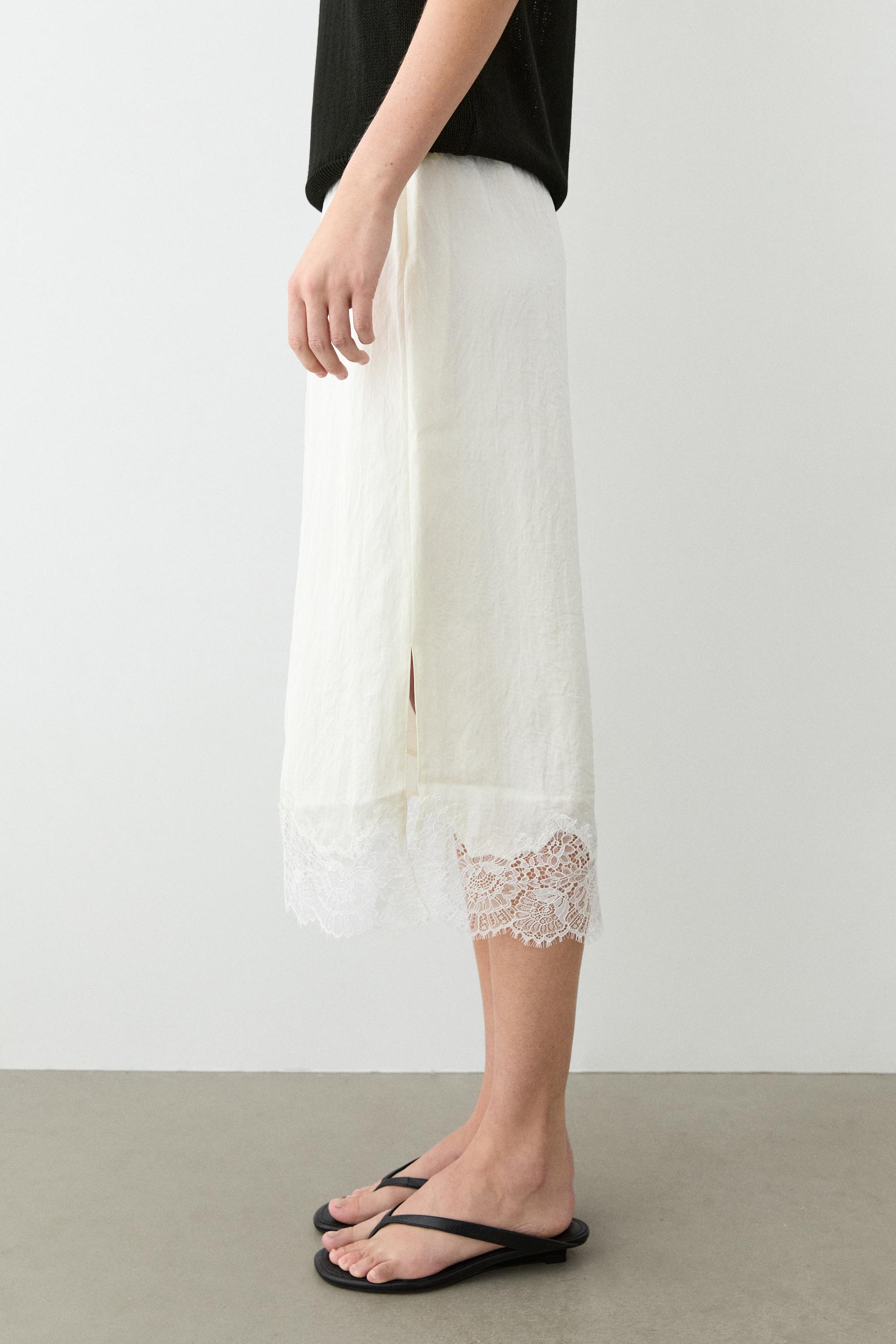 Flowing midi skirt with lace detail