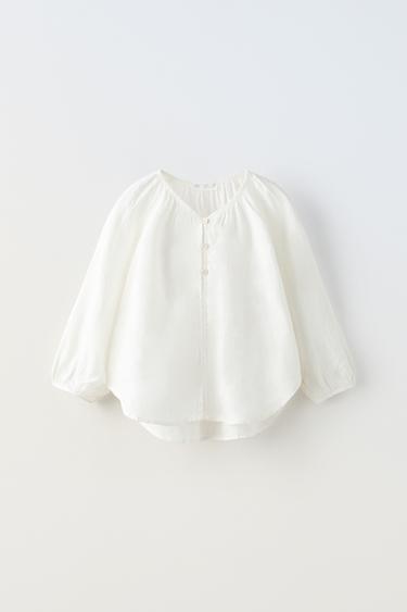 Zara LINEN BLOUSE - White - Image 0
