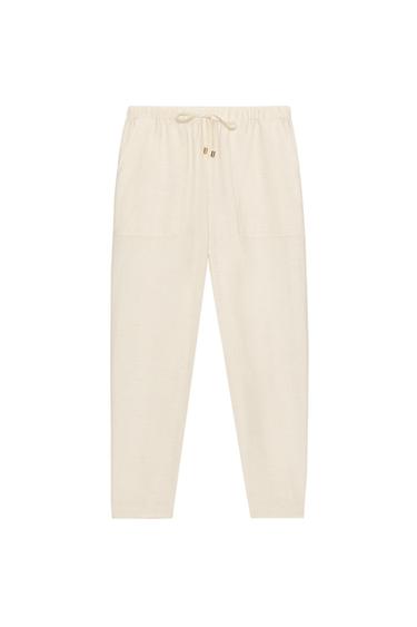 Zara ELASTIC WAISTBAND PANTS - Light beige