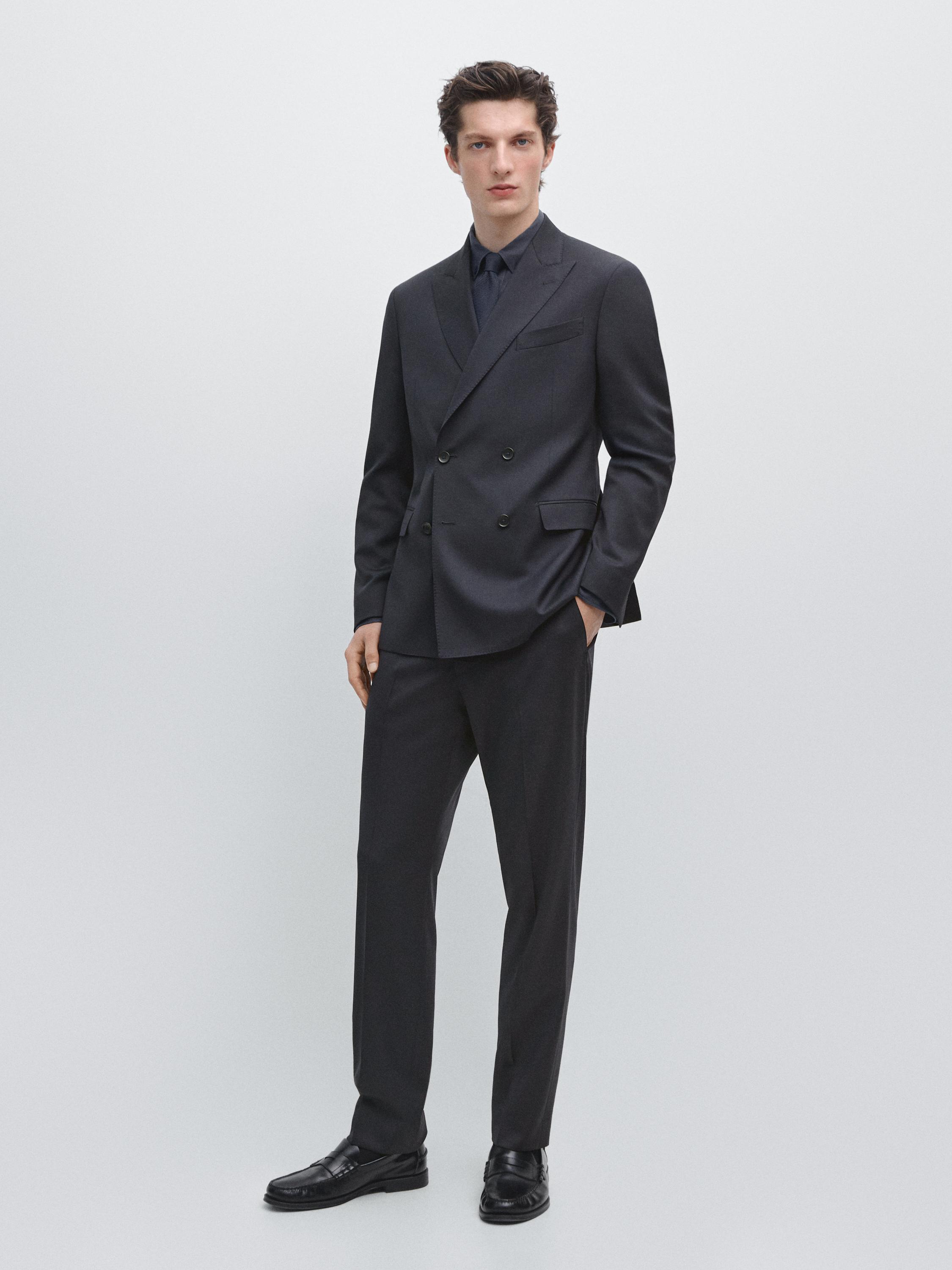 100% cool wool double-breasted suit blazer
